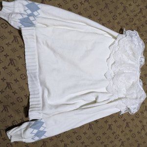 frilly collar wool sweater blue pattern